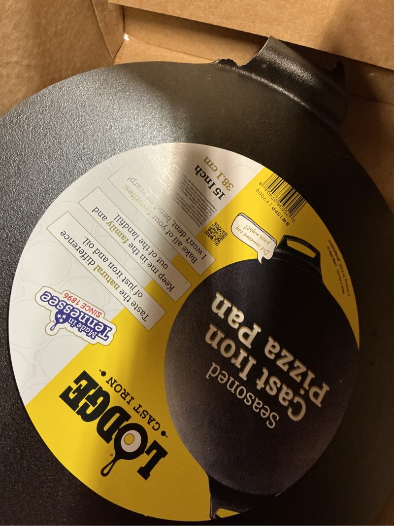 Condition photo showing Good Condition for lodge seasoned cast iron pizza pan 15 inch - pre-seasoned, round pizza pan with dual assist handles - even heat distribution- pfas-free, non-toxic cookware - oven safe