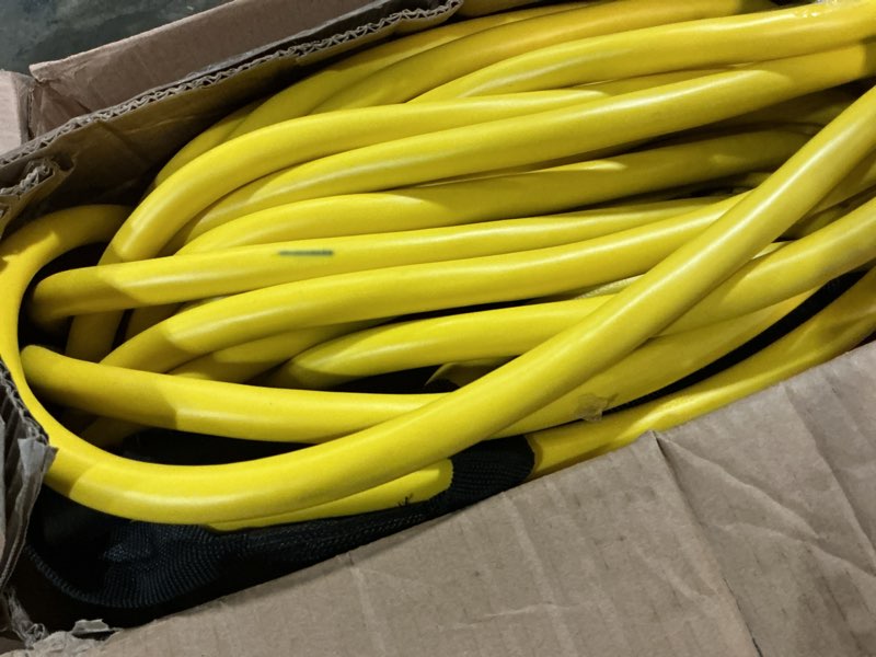 Condition photo showing As Is for 150ft outdoor/indoor extension cord with lighted 10/3 gauge ultra 3 prong heavy duty sjtw, waterproof, flexible cold-resistant,15a 125v 1875w, yellow yellow 150ft