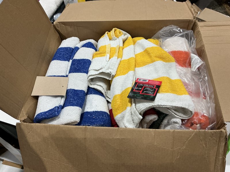 Condition photo showing Good Condition for 100% cotton beach towels, cabana stripe beach towel, large pool towels, highly absorbent, light weight, soft and quick dry swim towels, for parties, guests (pack of 6)