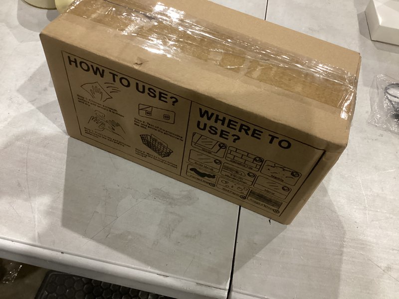 Condition photo showing New/Like New for marafansie hanging kitchen baskets wire storage basket over the cabinet door organizer, no drilling adhesive basket for cabinet pantry organization and kitchen, bathroom, storage, 2 pack, black a-black 2 pack