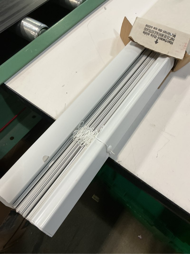 Condition photo showing As Is for project source light filtering 1-in slat width 47-in x 64-in cordless white vinyl light filtering mini-blinds