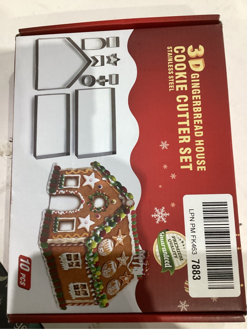 Condition photo showing New/Like New for 10Pcs Gingerbread House Cookie Cutters Set for Christmas Winter Holiday Baking and Decoration, Stainless Steel 3D Gingerbread House Kit for Kids Adults, Gift Package