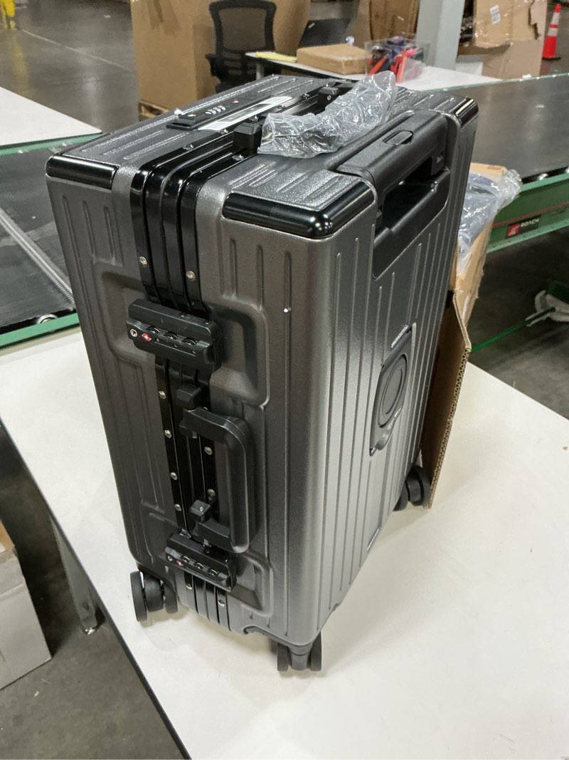 hard shell carry on luggage 22x14x9 airline approved,20 inch aluminum luggage with 100% 3-layer pc,carry on suitcases with wheels,cup holder and usb port (classic black, 20 inch)