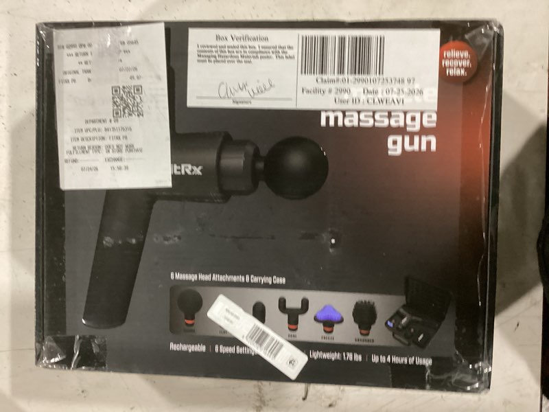 Condition photo showing Good Condition for fitrx massage gun handheld deep tissue percussion massager with 6 speeds and 4 swappable heads for premium neck back & muscle relief