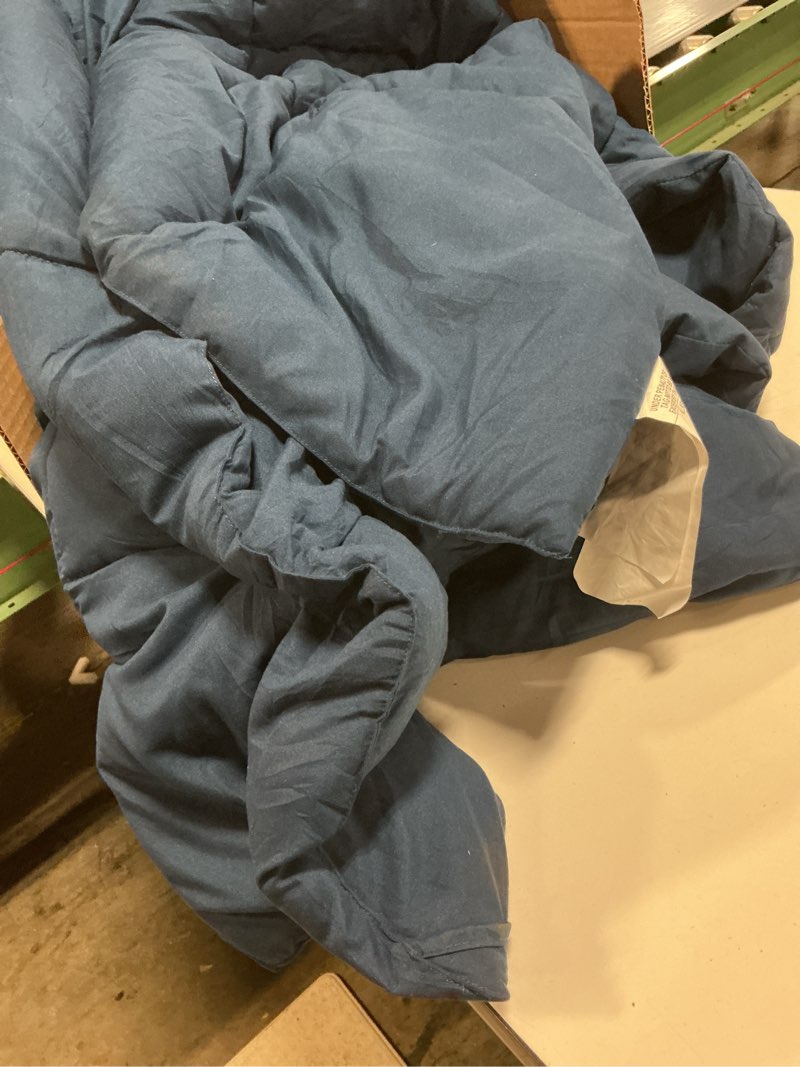 Condition photo showing As Is for utopia bedding queen comforter duvet insert, quilted navy comforter with corner tabs, box stitched down alternative comforters queen size 88 x 88 inches queen navy blue