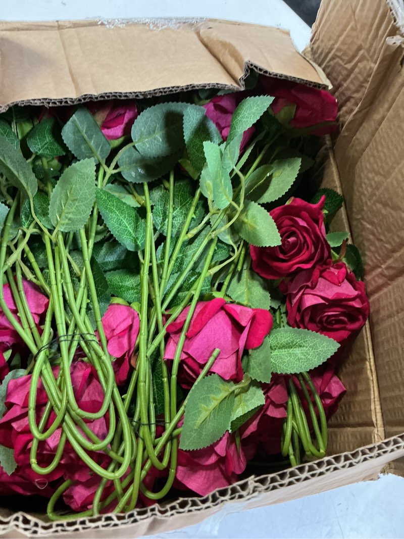 Condition photo showing Good Condition for 150 Pcs Roses Artificial Flowers, Silk Hot Pink Artificial Flowers Petals Long Stem Roses for Wedding Bouquet Home Party Decor Hot Pink 150