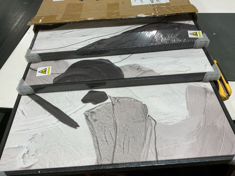 Condition photo showing Good Condition for (style varies) framed black and white abstract wall art for living room, 3 piece canvas prints paintings artwork for walls, modern minimalist abstract pictures for bedroom, dining room, office wall decor black white