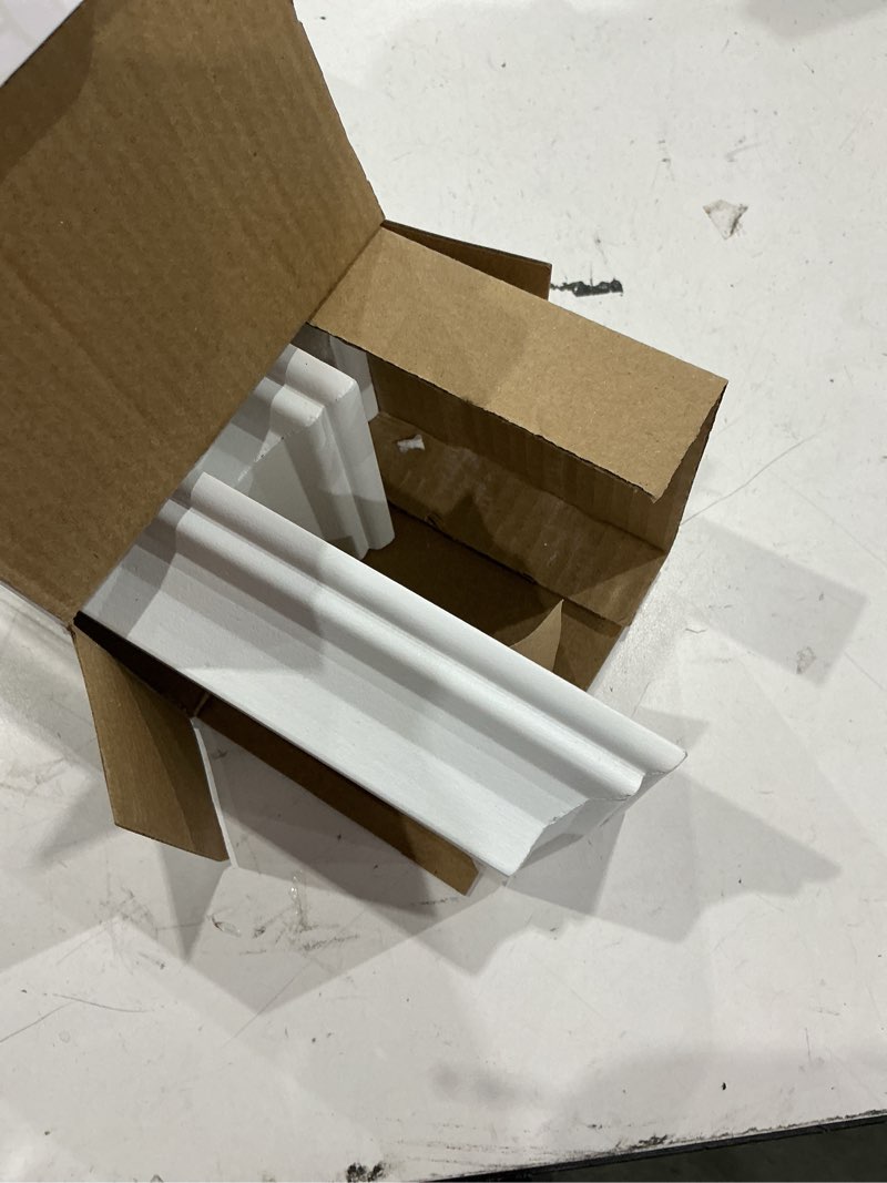 Condition photo showing Good Condition for melannco floating wall shelves set of 4, white wood display shelves for wall, includes 6, 12, 20 and 24 inch sizes with raised edges and mounting hardware for room decor, home decor white set of 4 (24, 20, 12, 6 inch) arlington