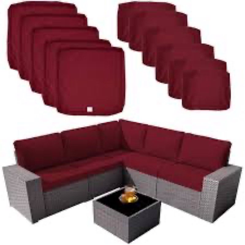 Red patio cushions with covers