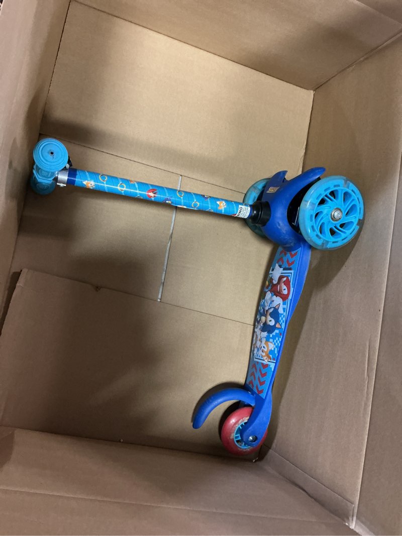 Condition photo showing As Is for Self Balancing Kick Scooter with Light Up Wheels, Extra Wide Deck, 3 Wheel Platform, Foot Activated Brake, 75 lbs Limit, Kids & Toddlers Girls or Boys, for Ages 3 and Up Sonic