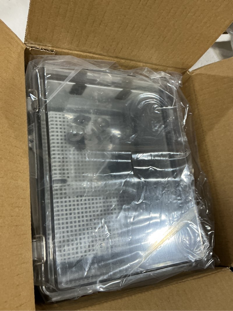 Condition photo showing Good Condition for abs electrical junction box, ventilated design, cable grommets, ip65 waterproof enclosure, indoor/outdoor use with mounting panel. (clear cover, 8.7"x6.7"x4.3") 8.7"x6.7"x4.3" clear cover