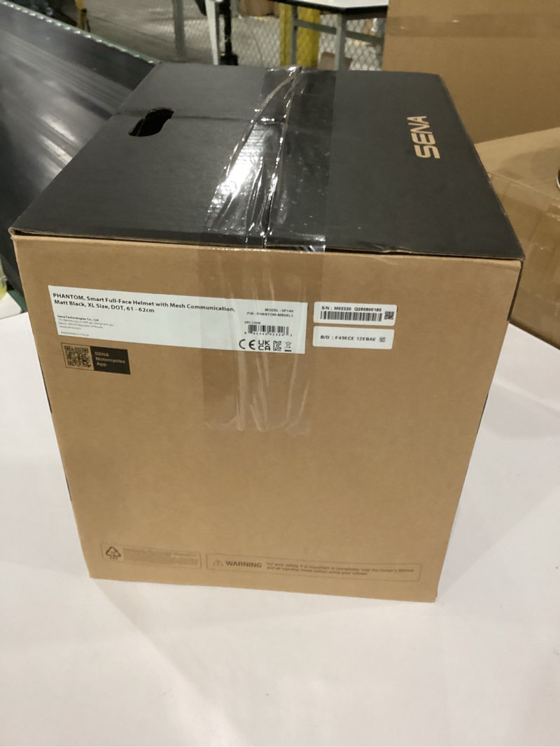 Condition photo showing As Is for sena phantom full face smart motorcycle helmet with integrated communications, led lighting, and 2nd