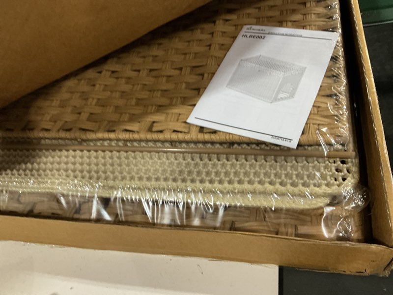 Condition photo showing New/Like New for cat litter box enclosure with soft litter mat; hidden cat washroom furniture with door; handwoven rattan kitten house with large space; pet crate for living room, bedroom, balcony (natural) 30.3'' l x 18.2'' w x 24.2'' h natural