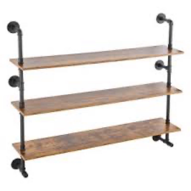 industrial pipe shelf 3 tier wall-mount for kitchen bedroom