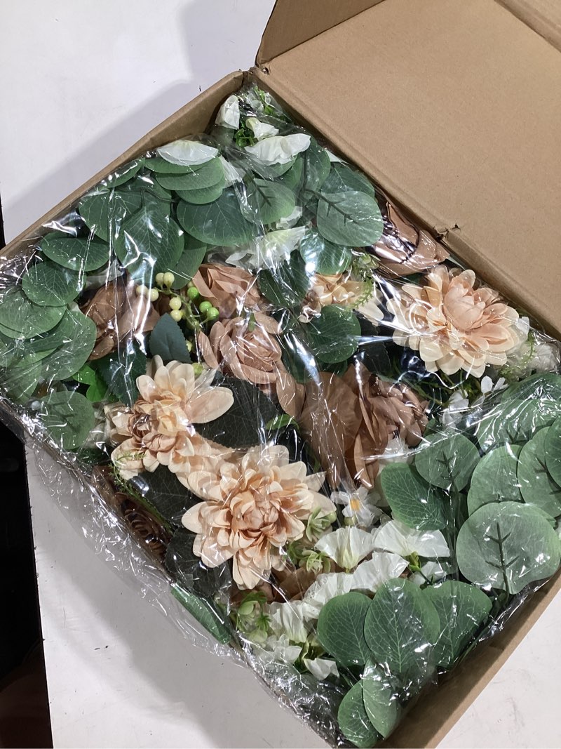 Condition photo showing Good Condition for h&s bridal wedding arch flowers, artificial rose dalia floral with mums greenery eucalyptus, set of 2 silk flower arrangements for welcome sign, ceremony backdrop,reception home wall decor champagne