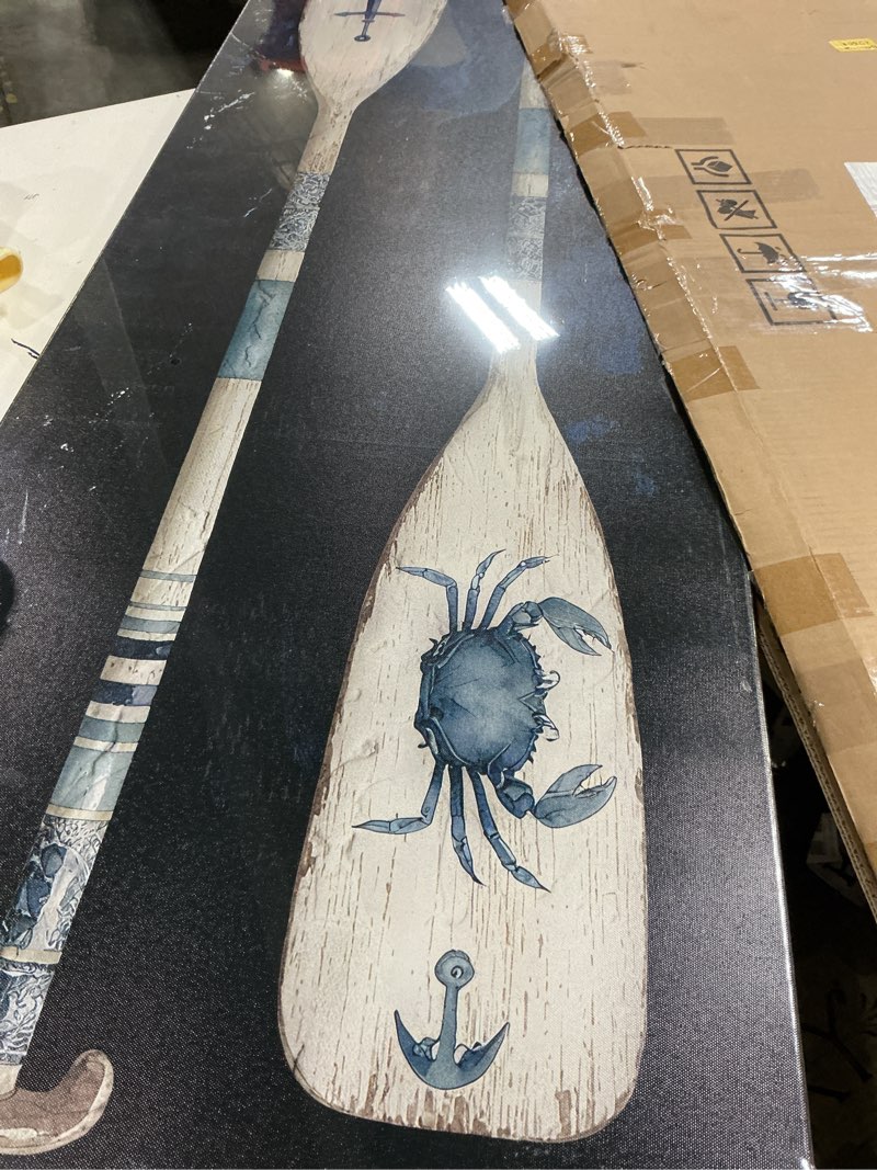 Condition photo showing New/Like New for pogoxipoyo navy blue nautical wall art canvas prints vintage oar painting pictures modern wall decor for lake house living room bathroom 20x55 inch