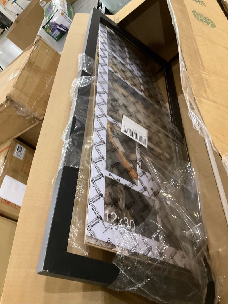 Condition photo showing As Is for 12x30 Collage Picture Frame Displays One 8x10 inch Photos and Eight 4x6 photos Collage Available Horizontal Wall Mounting Display and Vertical Black Black 12x30?4x6+8x10 opening?