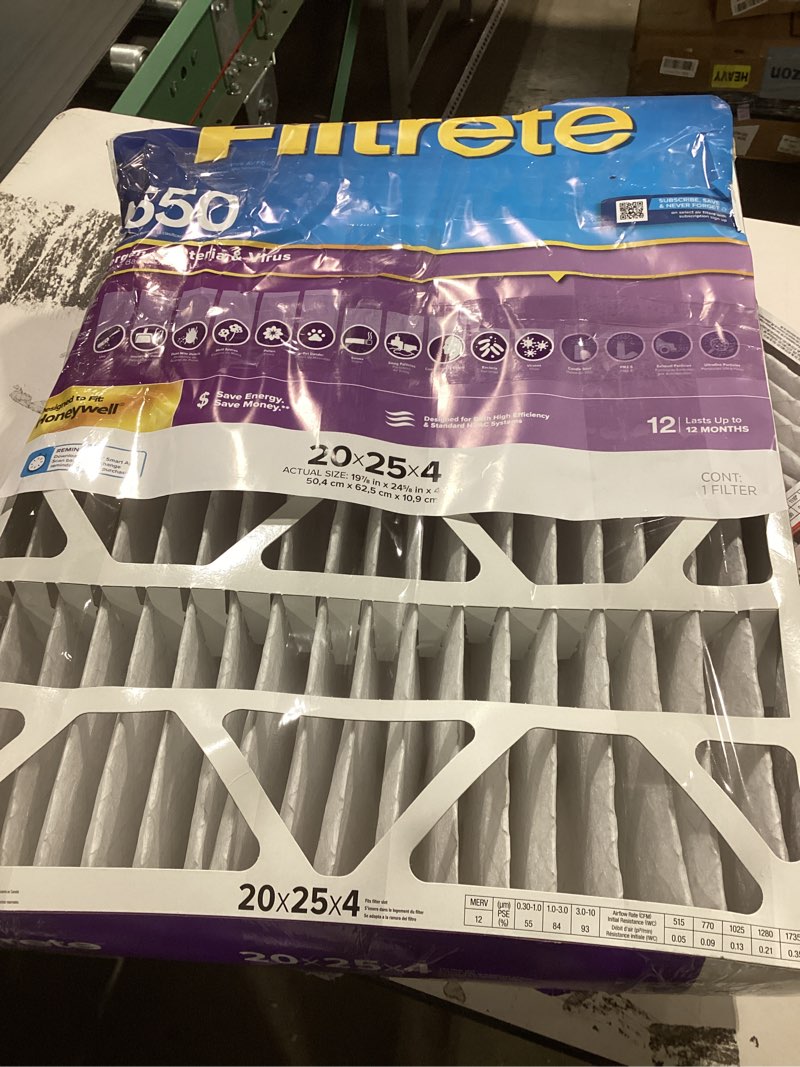 Condition photo showing Good Condition for Filtrete 20" x 25" x 4" Allergen Bacteria and Virus Air Filter 1550 MPR: MERV 12 Electrostatic for Home Furnaces