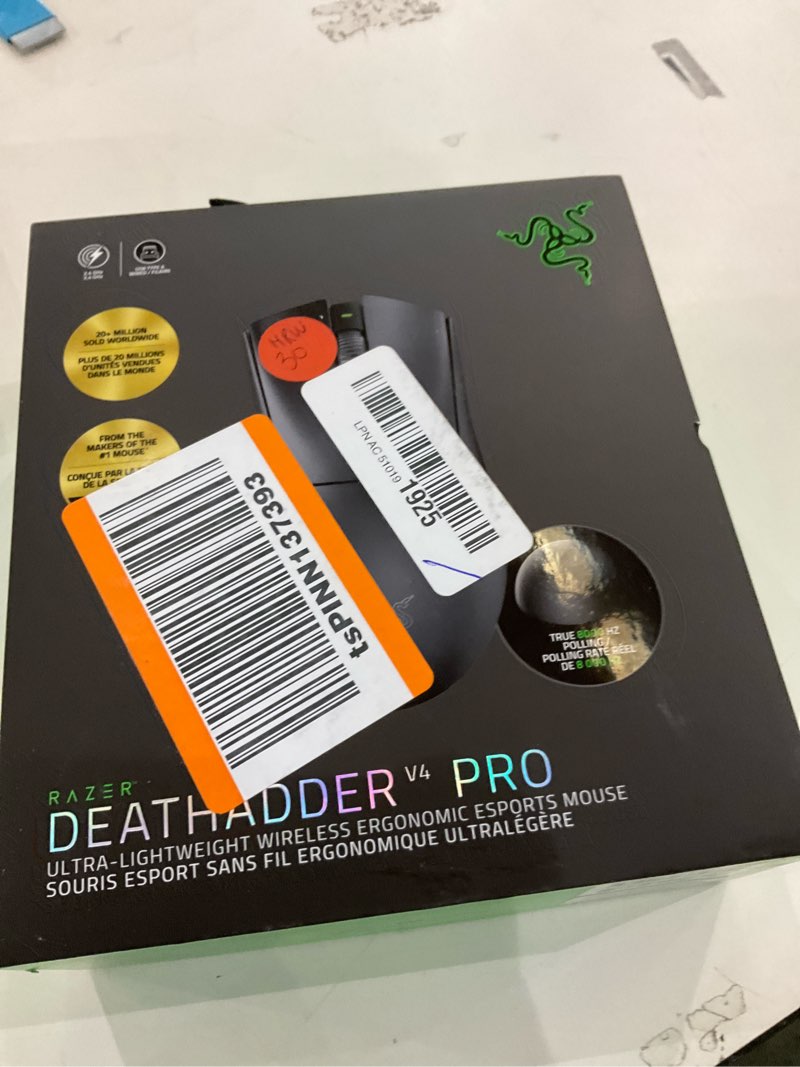 Condition photo showing New/Like New for Razer DeathAdder V4 Pro Wireless Gaming Mouse: 56g Lightweight - HyperSpeed Wireless Gen-2 - Optical Scroll Wheel - Optical Switches Gen-4 - Focus Pro 45K Sensor Gen-2 - Up to 150 Hr Battery Black