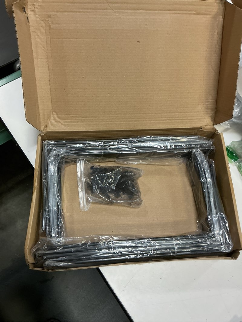 Condition photo showing New/Like New for 10 pack - l 5" x h 4" x w1.5, 5mm thick black l shelf bracket, iron shelf brackets, metal shelf brackets, floating shelf, shelf supports with screws black 10 pack 5''x4''