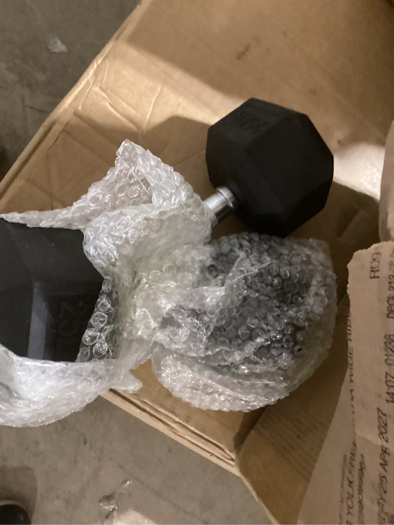 Condition photo showing Good Condition for Fitvids Hex Dumbbells Rubber Coated Hand Weights for Exercises and Fitness Home Gym, 5-50 LB Pair Black, 25LB Pair