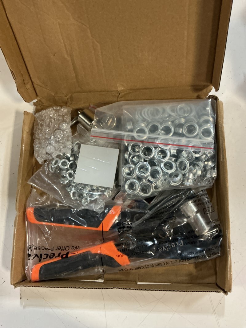 Condition photo showing New/Like New for preciva grommet tool kit of 3/8" and 1/4", interchangeable double head handheld grommet kit with 280pcs eyelets and grommets for tarp leather fabric 3/8" & 1/4" & 280