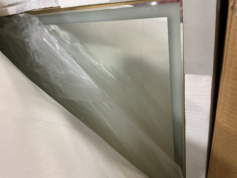 Condition photo showing Good Condition for 24X36 Inch Led Bathroom Mirror,Frontlit & Backlit Lighted Mirror,Gold Metal Frame Vanity Mirror for Wall,Double Lights Strips,Anti Fog Stepless 3 Colors Temperature & Dimmable Gold -3 Color 24"L x 36"W