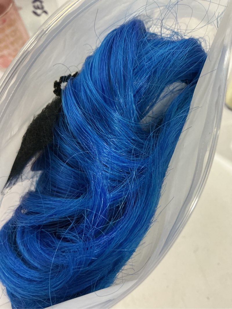 Condition photo showing Good Condition for short bob wavy wig with bangs for women loose curly shoulder length synthetic cosplay wig bob for girl colorful costume wigs (blue) blue1