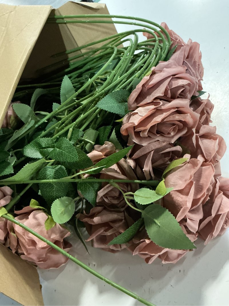 Condition photo showing Good Condition for hotop 40 pcs rose artificial flowers bulk with long stem,realistic silk fake roses bouquet for home wedding centerpieces party table decoration valentines gifts(dusty)