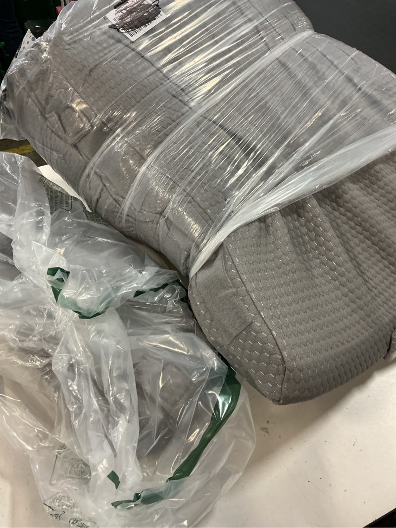 Condition photo showing As Is for Bedluxe 3Pcs Orthopedic Bed Wedge Pillow Set, Foam Wedge Pillow Post Surgery for Back, Leg and Knee Support, Adjustable 9&12 Inch Folding Triangle Pillow for Sleeping, Acid Reflux, Snoring, Grey Grey Adjustable 9&12 Inch + 1 Head Pillow