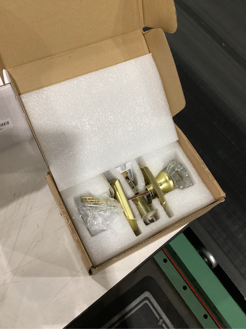 Condition photo showing New/Like New for premium glass door knobs, bathroom bedroom door knobs with lock, privacy gold door knob interior, satin brass privacy satin brass