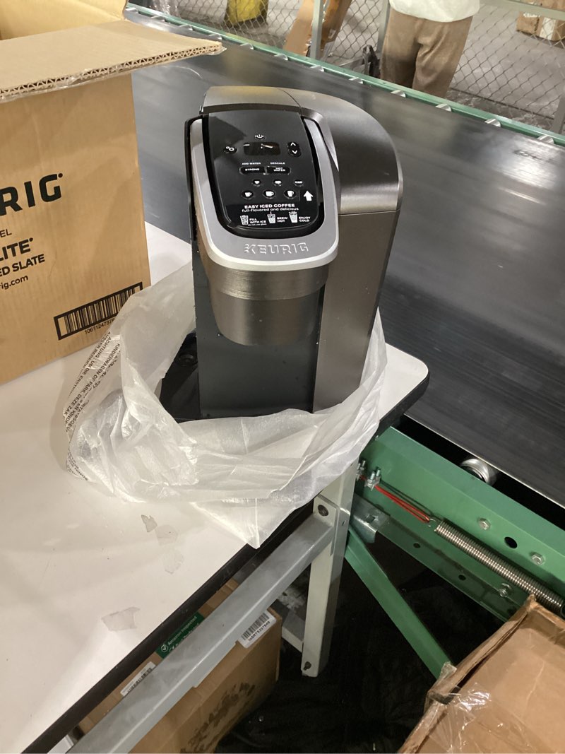 Condition photo showing As Is for Keurig K-Elite Single Serve K-Cup Pod Coffee Maker, with Strength and Temperature Control, Iced Coffee Capability, 8 to 12oz Brew Size, Programmable, Brushed Slate
