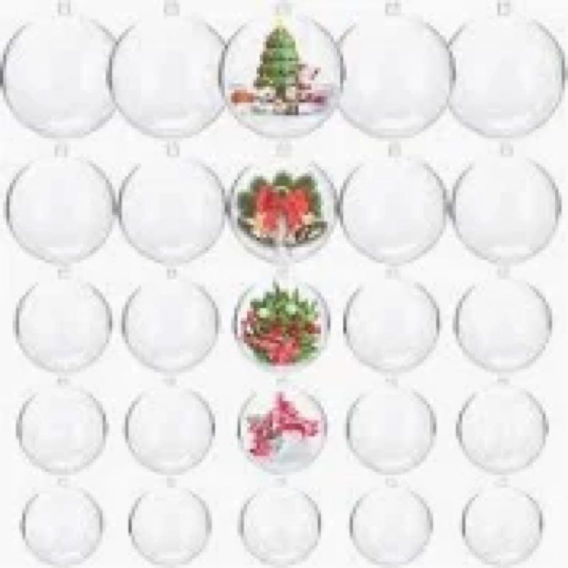 60 Pcs 2" Clear Plastic Christmas Fillable Balls with Lid and Rope,Round Removable Top Clear Ornamen