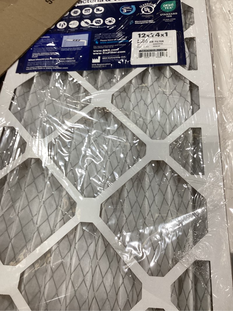 Condition photo showing As Is for bnx trufilter 12x24x1 air filter merv 13 (4-pack) - made in usa - electrostatic pleated air conditioner hvac ac furnace filters for allergies, pollen, mold, bacteria, smoke, allergen, mpr 1900 fpr 10