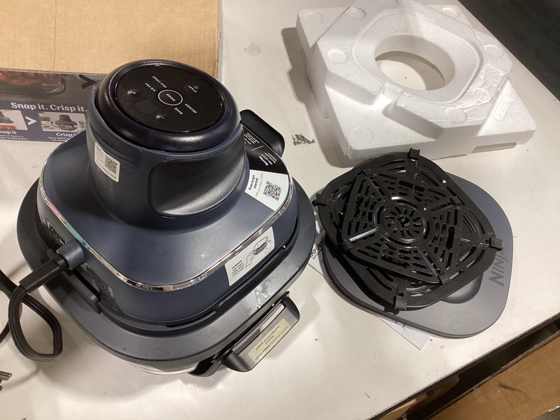 Condition photo showing As Is for ninja crispi 4-in-1 glass air fryer | with non-toxic 4qt & 6-cup glass containers & lids | microwave, freezer, dishwasher safe | 450°f max temp |1500 watt | cyberspace | fn101gy cyberspace gray