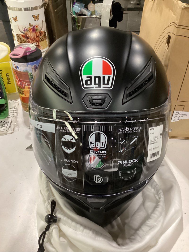 Condition photo showing New/Like New for matt black agv k1 s  full face motorcycle racing helmet black large