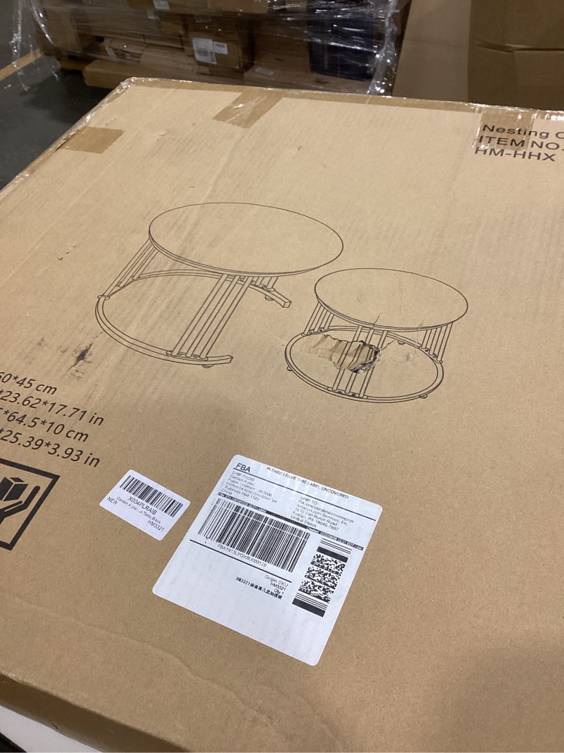 Condition photo showing Good Condition for Garden 4 you Nesting Coffee Table, 23.6" Round Coffee Table Set of 2, Glass Nesting Table with Metal Frame, Ceter Tables for Living Room Bedroom Balcony, Black Black Glass