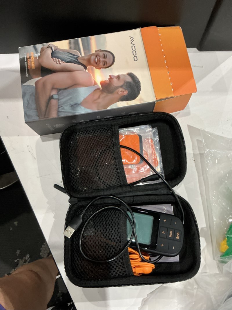 Condition photo showing Good Condition for avcoo 3-in-1 tens unit with 32 modes, dual channel ems muscle stimulator with 40 intensities for gradual pain relief therapy, rechargeable electronic pulse massager with 12 electrode pads, eva case