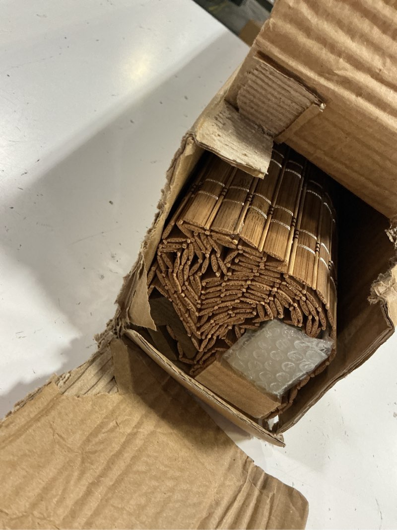 Condition photo showing Good Condition for lazblinds no tools no drill cordless bamboo roman shades, light filtering window treatment, roll up bamboo blinds for windows 34'' w x 48'' h, brown light filtering-brown206 34" w x 48" h
