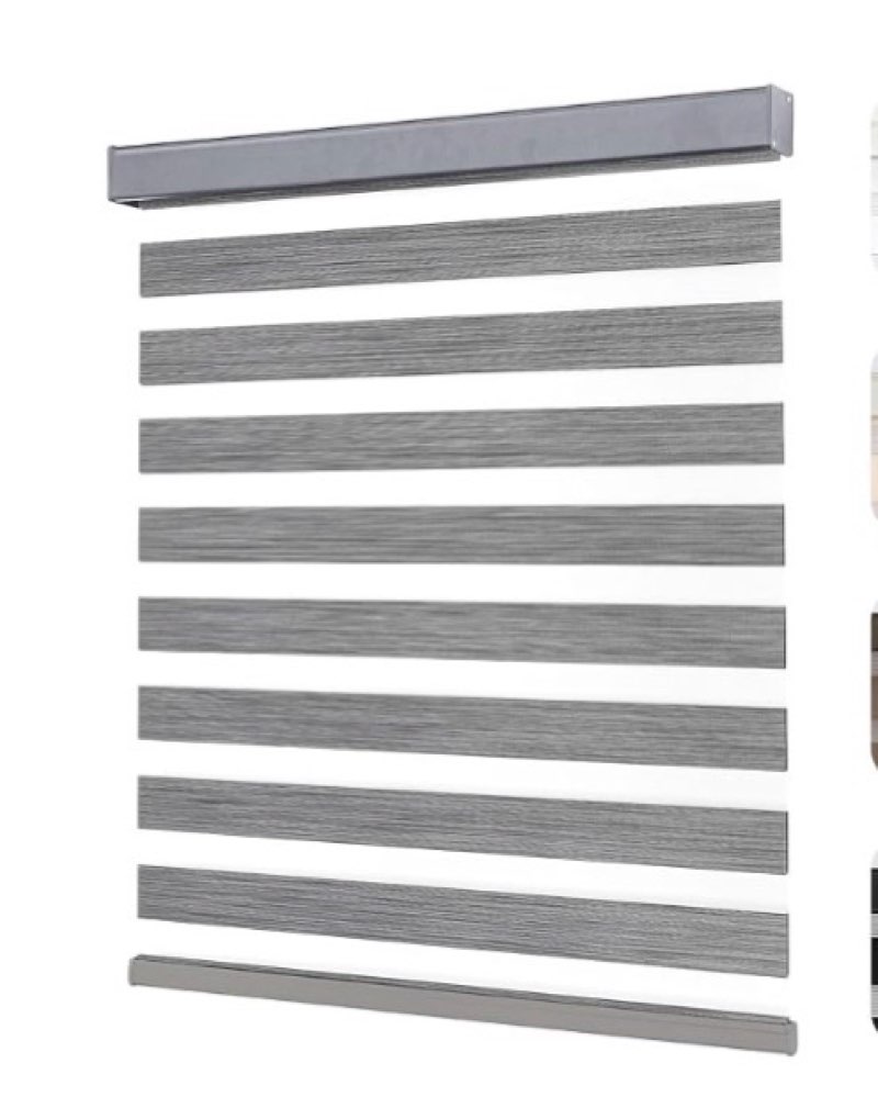 Joydeco Cordless Zebra Blinds for Windows, Dual Layer Light Control Window Blinds with Light-Proof Aluminum Cover, Free-Stop Roller Shades for Home & Office (Grey,35" W x 75" H)