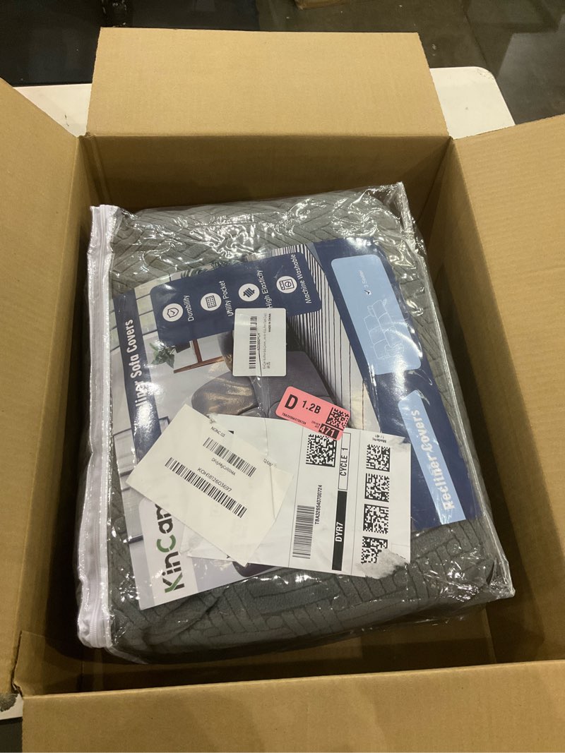 Condition photo showing New/Like New for KinCam Recliner Sofa Covers, Stretch Reclining Couch Covers, Recliner Sofa Slipcovers Stripe Jacquard Recliner Couch Cover Furniture Protector Covers for Pet Kid (3 Seater, Dark Gray) Dark Gray 3 Seater