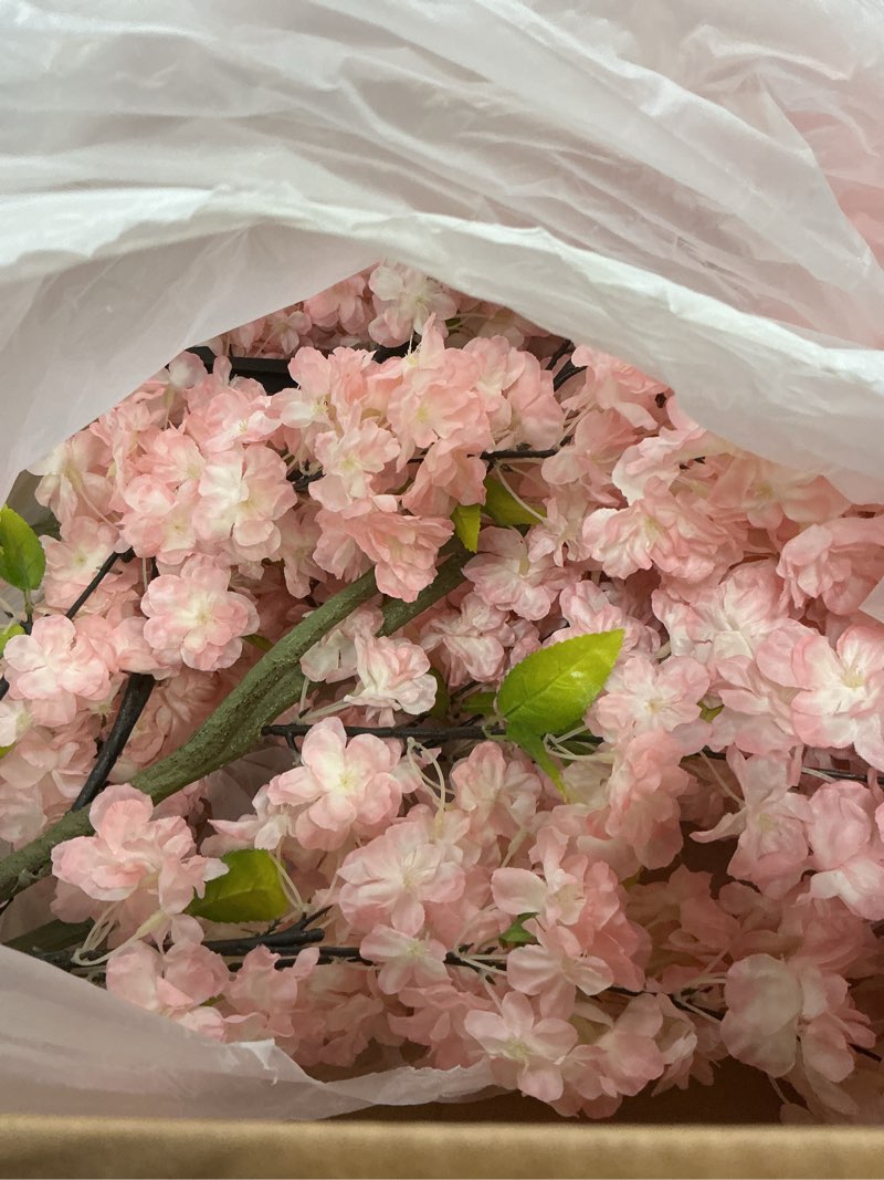 Condition photo showing Good Condition for Yunlly 2 Pcs Artificial Cherry Blossom Tree 4 Ft Faux Outdoor Plant Flowers with Spike Realistic UV Resistance Fake Floral Blooming Bush for Indoor Outdoor Front Door Porch Garden Wedding Decor