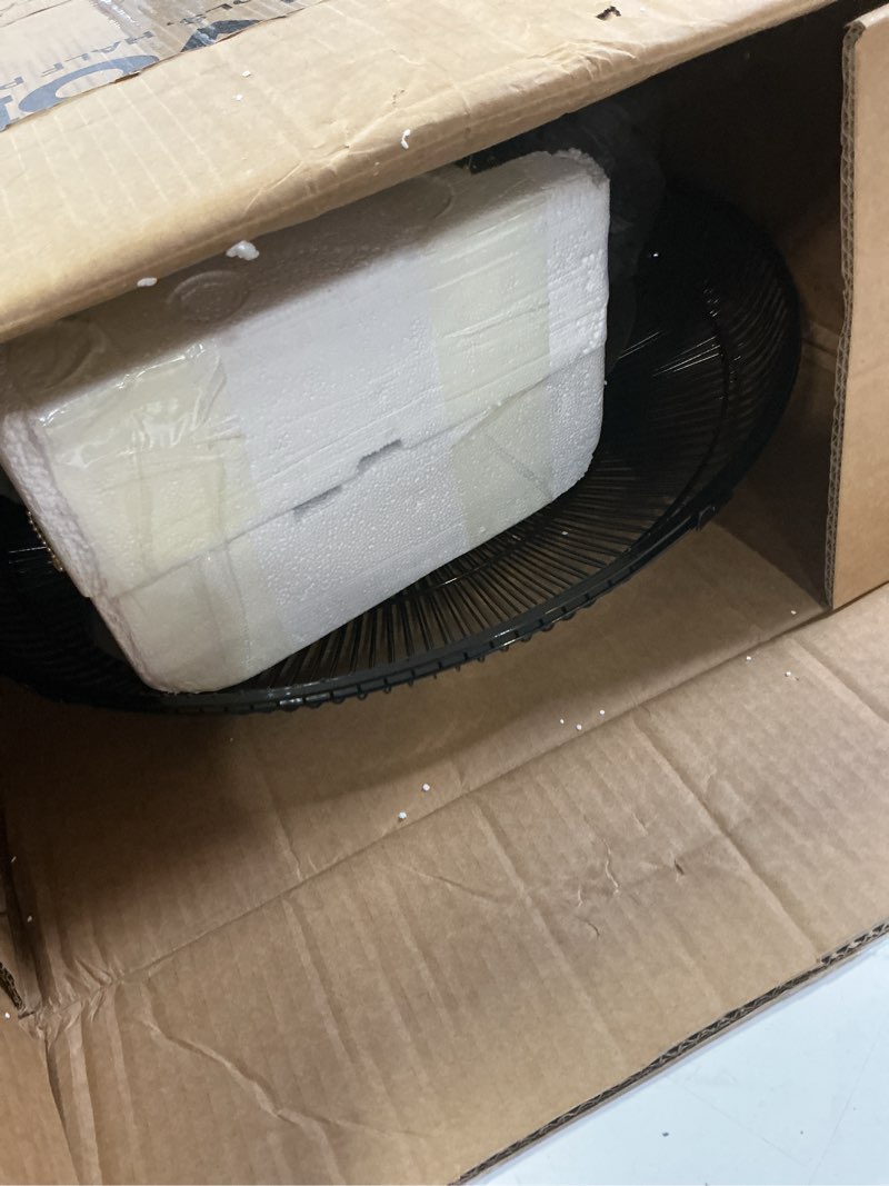 Condition photo showing As Is for vevor 18 inch wall mount fan oscillating, 3-speed high velocity max. 4000 cfm industrial wall fan for indoor, commercial, residential, warehouse, greenhouse, workshop, basement, black, etl listed 18 inch oscillating