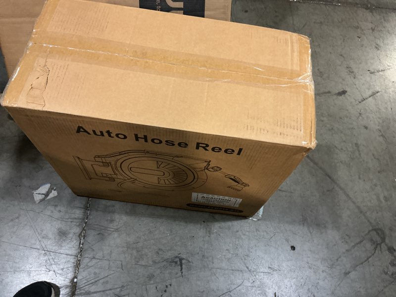 Condition photo showing Good Condition for retractable garden hose reel 150ft x 1/2 in, wall mount water hose reel for outside with auto rewind, tangle-free guide, 180° swivel bracket, lock at any length, high-pressure flow, 10-pattern nozzle 150ft x 1/2"
