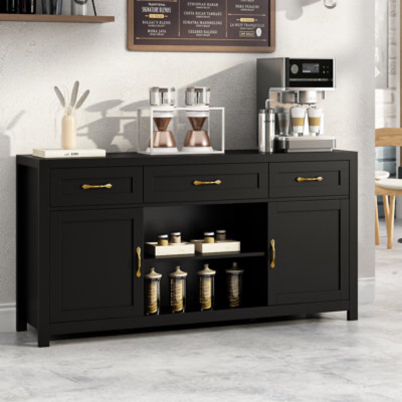 57.9" Sideboard With 3 Drawers, Adjustable Shelf
