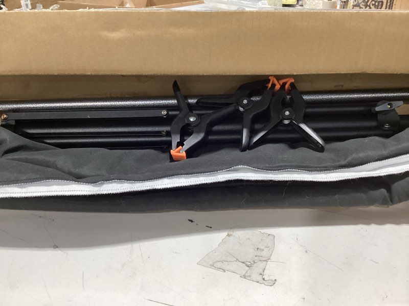 Condition photo showing New/Like New for Black White Backdrop Screen with Stand Kit 5x6.5ft for Photo Video Studio, 2-in-1 Revisible Black Backdrop White Screen with T-Shaped Photography Background Support Stand and 5 Clamps Black White 5x6.5ft