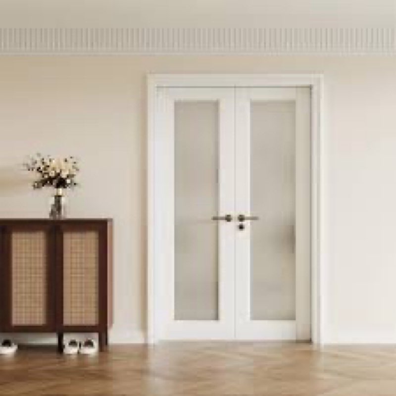 ( similar ) ( 1 pcs ) Interior Frosted Glass Paneled French Doors Solid Double Doors With Hardware Kit / Handles Size: 48\\\" x 80\\\", Color: White