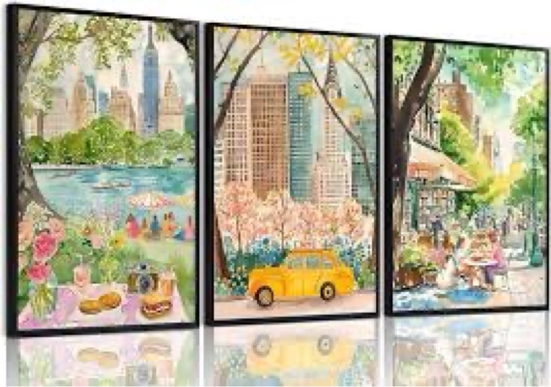 xlartmy new york city poster travel wall art canvas framed watercolor nyc central park landmarks art