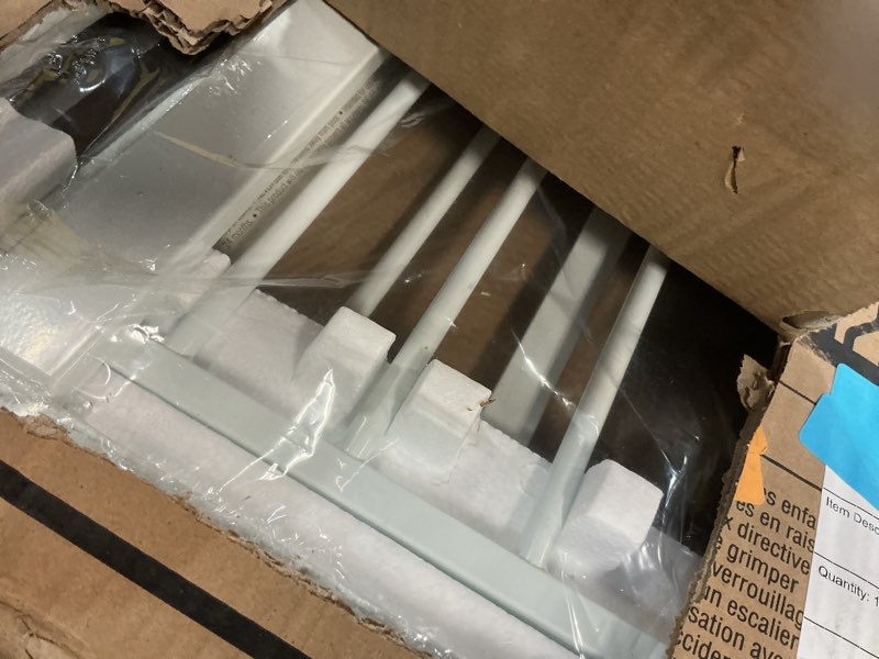Condition photo showing Good Condition for regalo safety 36" extra tall baby gate for doorways & bottom of stairs, pressure mounted walk through gate for babies, toddlers & pets, tested & safe for 30 years, american designed, american owned white 29-36.5"w x 36"h