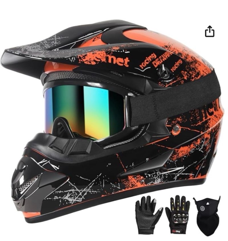 SPARK Dirt Bike Helmets Kids Motorcycle Helmet Youth ATV Motocross Full Face Men Women Off-Road Mountain Bike Helmet Adult with(Gloves Goggles Mask) DOT Approved 4Pcs Set Large Blue